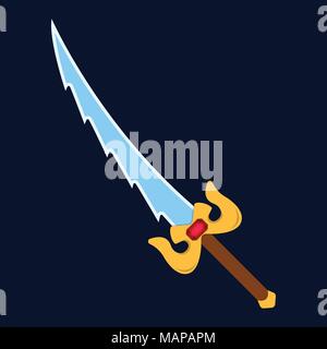 Icône de l'épée. Label de la fantaisie et de l'arme médiévale. Style de dessin animé. Logo d'illustration vectorielle. Illustration de Vecteur