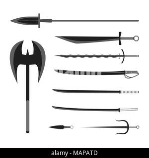 Armes médiévales. Style plat de l'équipement. Des armes et des outils isolés. Vector illustration. Illustration de Vecteur