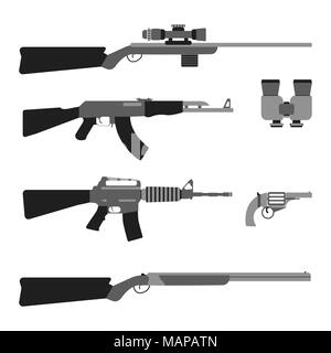 Ensemble d'armes modernes. Style plat de l'équipement. Des armes et des outils isolés. Vector illustration. Illustration de Vecteur