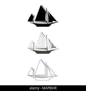 Ensemble d'icône du bateau à plat. Dessin animé, Contours, Silhouette Vector illustration. Illustration de Vecteur