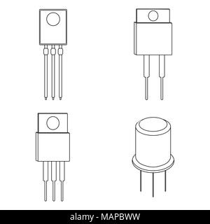 Ensemble d'icônes contour transistor. Vector illustration. Illustration de Vecteur