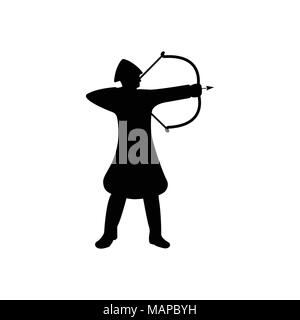 Archer Guerrier Silhouette sur fond blanc. Vector illustration isolé. Illustration de Vecteur