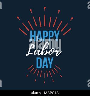 Bonne fête du Travail et de bannière giftcard. La Fête du travail enseigne-affiche sur fond bleu. Vector Illustration. Illustration de Vecteur