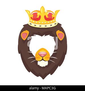 Vector cartoon style mignon avec le roi lion couronne royale d'or visage animal ou élément masque de carnaval. Élément de décoration pour votre photo et video chat selfies Illustration de Vecteur