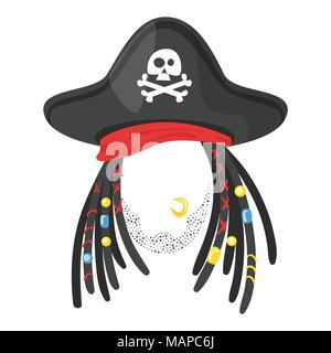 Vector cartoon style funny face pirate ou masque de carnaval de l'élément. Élément de décoration pour votre photo et video chat selfies filtre. Sèche-dreadlocks et hat. Illustration de Vecteur