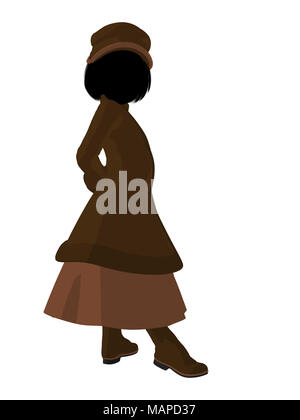 Victorian girl silhouette sur un fond blanc Banque D'Images