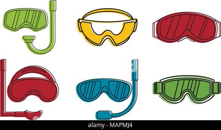 Lunettes de sport, icon set style du contour de couleur Illustration de Vecteur