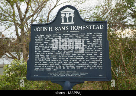 Marqueur de l'histoire à Sams House, Pine Island Conservation Area, Florida Banque D'Images