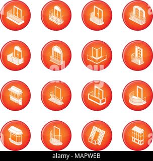 Fenêtre balcon formes icons set vector rouge Illustration de Vecteur