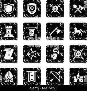 Médiéval chevalier grunge vector icons set Illustration de Vecteur