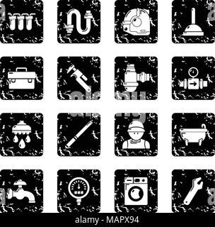 Symboles plombier grunge vector icons set Illustration de Vecteur