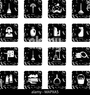 Outils de nettoyage grunge vector icons set Illustration de Vecteur