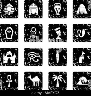 L'Egypte travel icons set vector grunge Illustration de Vecteur