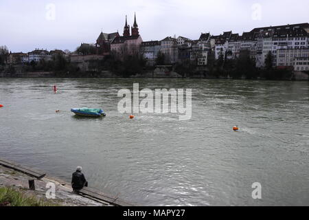 Cityscape, Riverside de grand-Bâle , vue depuis le petit-Bâle, vieille ville, Rivière du Rhin, Bâle, Suisse, Europe Banque D'Images