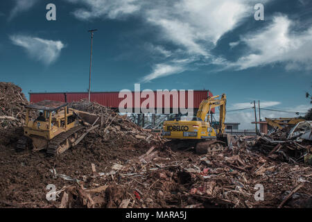 NARANJITO, Puerto Rico, Janvier 8, 2018 -- Employés de la municipalité enlever les débris d'être prises pour les décharges régionales dans la région de Toa Baja. En raison de la grande quantité de débris résultant de l'Ouragan Maria et Irma, les municipalités ont pour créer des sites de collecte temporaire. Photo par Eduardo Martinez Banque D'Images