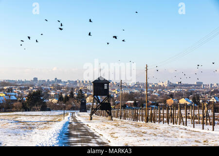 LUBLIN, POLOGNE - Le 17 janvier 2018 Vue d'hiver : camp de concentration de Majdanek à Lublin, Pologne Banque D'Images