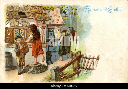 Hansel et Gretel croquante à la maison des sorcières, Banque D'Images