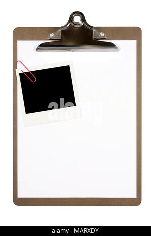 Presse-papier avec impression photo instantanée et d'un trombone rouge Banque D'Images