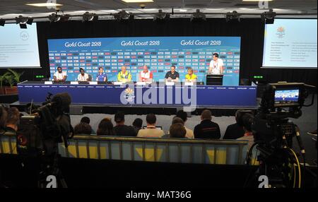 Le Queensland, Australie. 4e avril 2018. Une vue générale de la conférence de presse. Conférence de presse de l'équipe de l'Écosse. Centre de presse. Côte d'or 2018. Le Queensland. L'Australie. 04/04/2018. Credit : Sport en images/Alamy Live News Banque D'Images