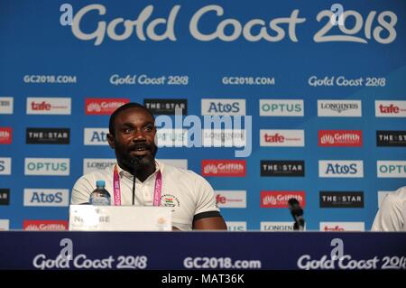 Le Queensland, Australie. 4e avril 2018. Botso Nkegbe (GHA capitaine de l'équipe). Conférence de presse de l'équipe de l'Écosse. Centre de presse. Côte d'or 2018. Le Queensland. L'Australie. 04/04/2018. Credit : Sport en images/Alamy Live News Banque D'Images