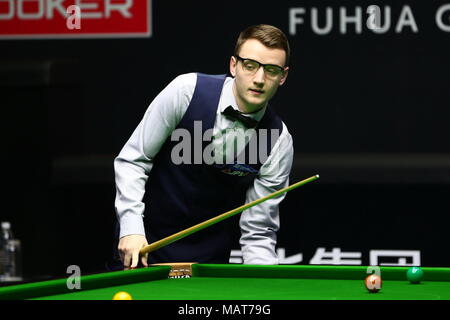 Beijing, Beijing, Chine. 4ème apr 2018. Beijing, Chine-4ème Avril 2018 : Neil Robertson est en concurrence avec Sam Craigie Open de Chine de Snooker à Beijing en 2018, 4 avril 2018. Crédit : SIPA Asie/ZUMA/Alamy Fil Live News Banque D'Images