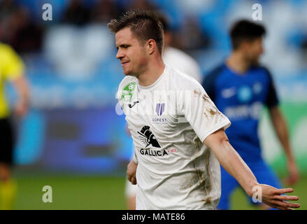 Budapest, Hongrie. 4ème apr 2018. Novothny Soma de Ujpest FC célèbre son but lors de la coupe de Hongrie 2e quart de finale match aller entre MTK Budapest et Ujpest FC à Nandor Hidegkuti Stadium le 4 avril 2018 à Budapest, Hongrie. Credit : Laszlo Szirtesi/Alamy Live News Banque D'Images