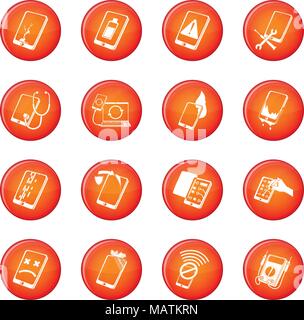 Téléphones portables réparation fix icons set vector rouge Illustration de Vecteur