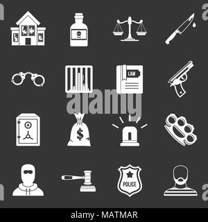 Crime et châtiment icons set vector gris Illustration de Vecteur