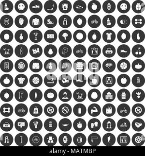 100 icons set fitness cercle noir Illustration de Vecteur