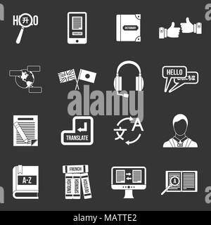 L'apprentissage des langues étrangères icons set vector gris Illustration de Vecteur