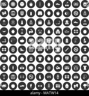 100 sport icons set cercle noir Illustration de Vecteur