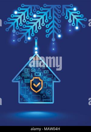 Le système de sécurité. Décoration de Noël sous la forme d'un circuit imprimé. Boule de Noël sur l'arbre de Noël, l'internet des objets Illustration de Vecteur