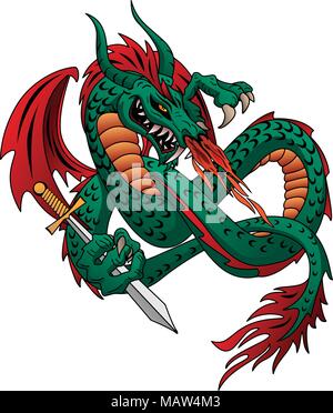 Flying Dragon de feu vector illustration Illustration de Vecteur