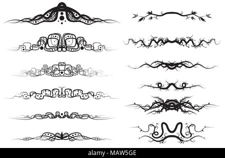Ensemble de douze éléments de design floral vecteur symétrique, horizontal,isolées, noir sur blanc Illustration de Vecteur