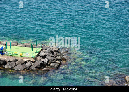 L'eau de mer transparente bleu autour d'un ponton en Sorento, vue ci-dessus Banque D'Images