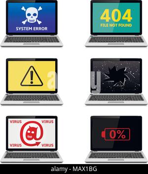 Les ordinateurs portables d'erreur Icons Set Illustration de Vecteur