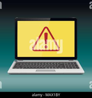 Concept de sécurité. Ordinateur portable avec point d'exclamation à l'écran Illustration de Vecteur