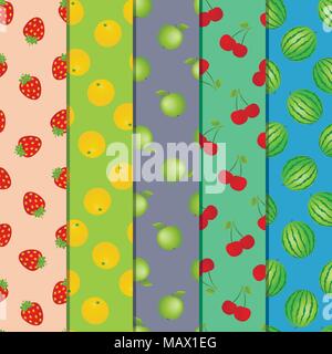 Ensemble de fruits et de baies vector modèles sans couture Illustration de Vecteur