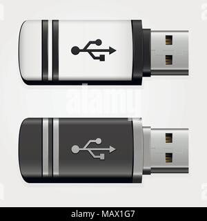 Vector noir et blanc isolé d'une clé USB Illustration de Vecteur