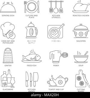 Cuisine fine ligne icons set Illustration de Vecteur