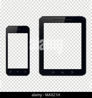 Smartphone et tablette PC avec écran transparent isolé sur fond transparent Illustration de Vecteur