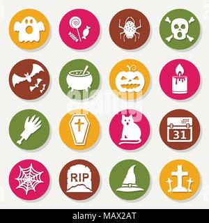 Ensemble de 16 icônes rondes d'Halloween. Vector illustration. Illustration de Vecteur
