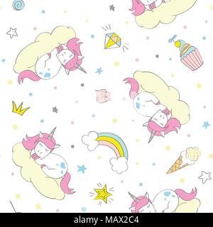 Vecteur Seamless pattern unicorn pour les enfants textile, imprime, wallpapper, sccrapbooking. Cute Doodle doodle avec unicorn de répéter des éléments de fond. Illustration de Vecteur
