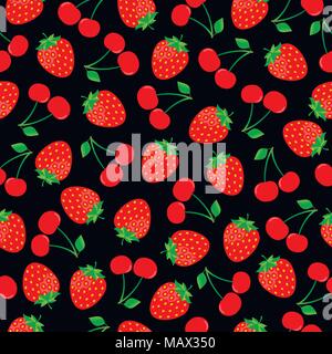 Seamless pattern de fraise et de cerise Illustration de Vecteur