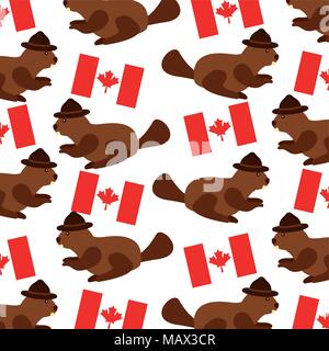 Avec chapeau de castor et motif drapeau canadien Illustration de Vecteur