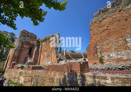 Taormina, Italie, Sicile le 26 août 2015. Le théâtre grec, qui est né d'accueillir des spectacles dramatiques ou musicaux, accueille maintenant le théâtre, les concerts, la D Banque D'Images