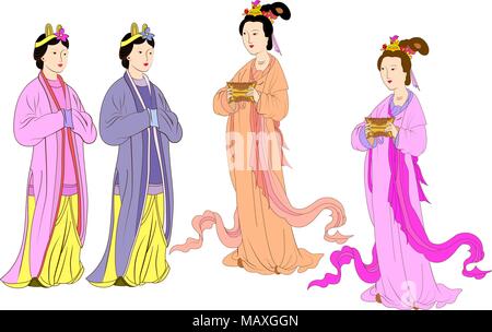 Les femmes chinoises dans la Dynastie mongole Illustration de Vecteur