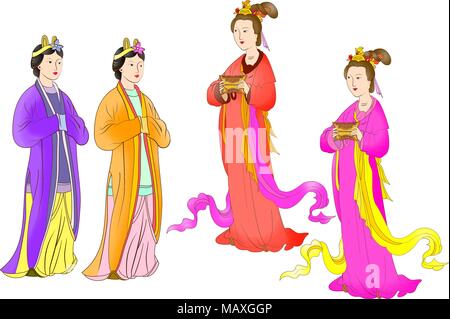 Les femmes chinoises dans la Dynastie mongole Illustration de Vecteur