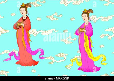 Les femmes chinoises dans la Dynastie mongole Illustration de Vecteur