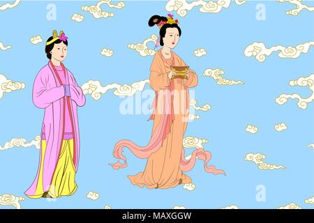 Les femmes chinoises dans la Dynastie mongole Illustration de Vecteur